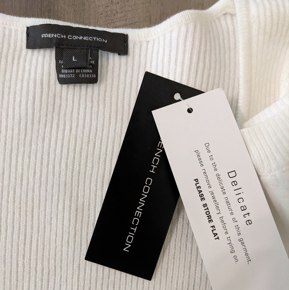 French connection white  sweater poof sleeve square neck nwt - Picture 15 of 16